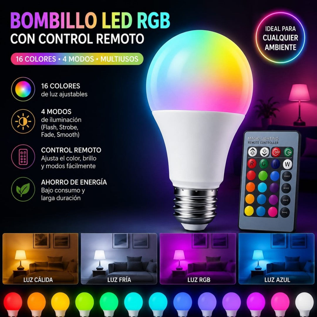 BOMBILLO LED RGB CON CONTROL A60
