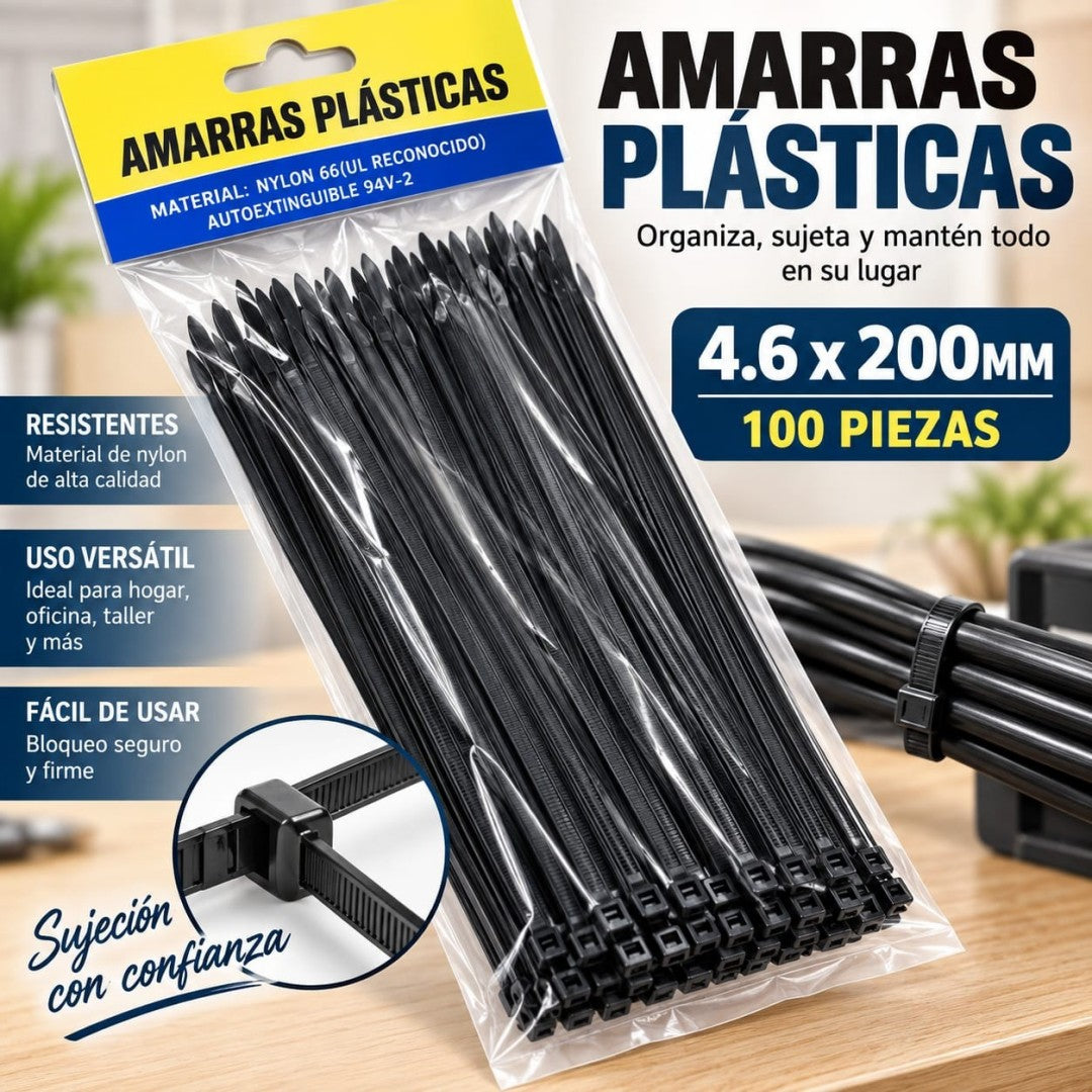 AMARRAS PLASTICAS NEGRO 100PCS 4.6*200MM 231
