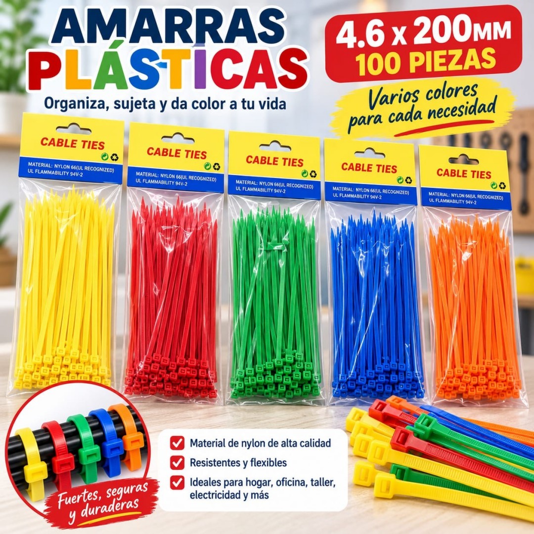 AMARRAS PLASTICAS COLOR 100PCS 4.6*200MM 233