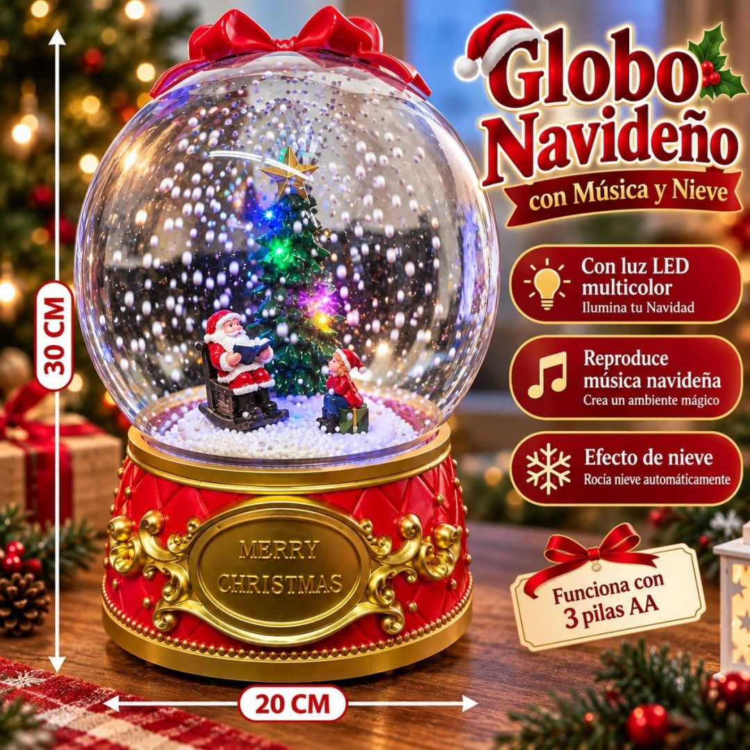 BOLA DE NIEVE NAVODENA CON LUZ Y MUSICA 30CM*20CM