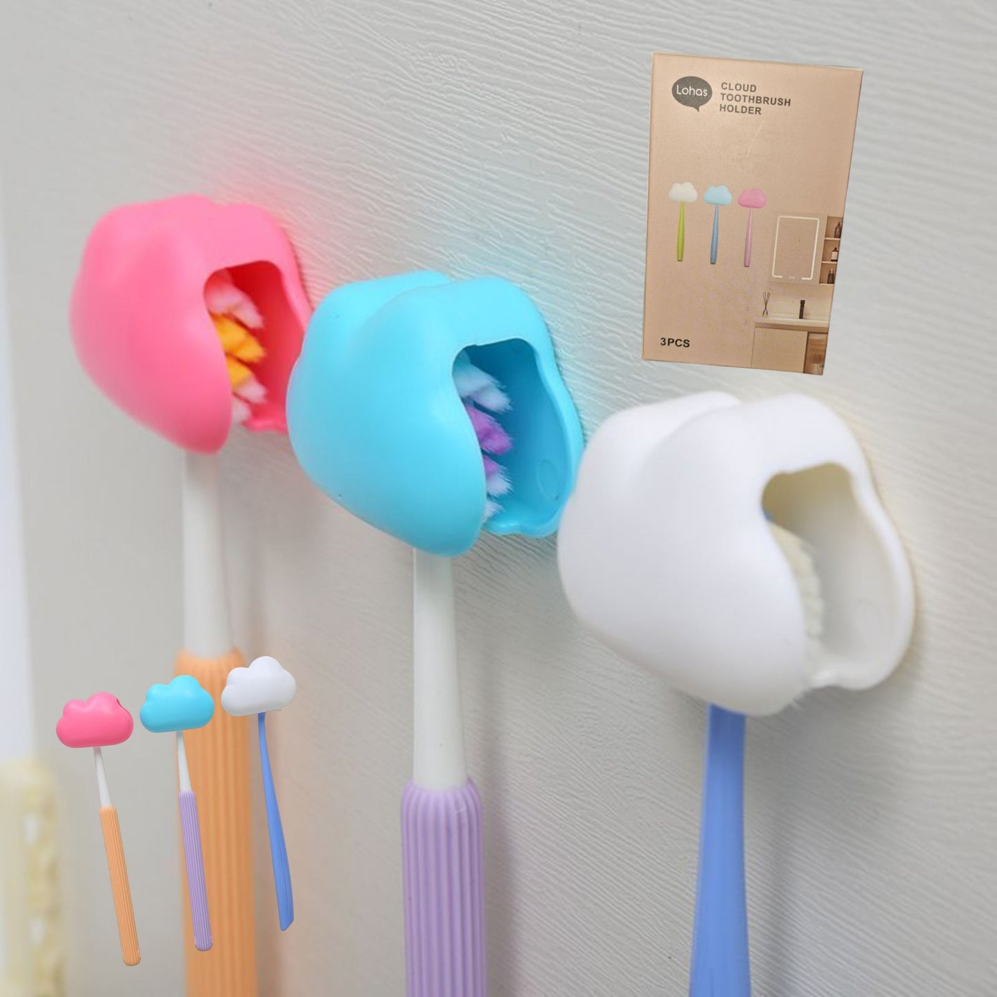 SOPORTE CEPILLO DIENTES NUBE 3PCS