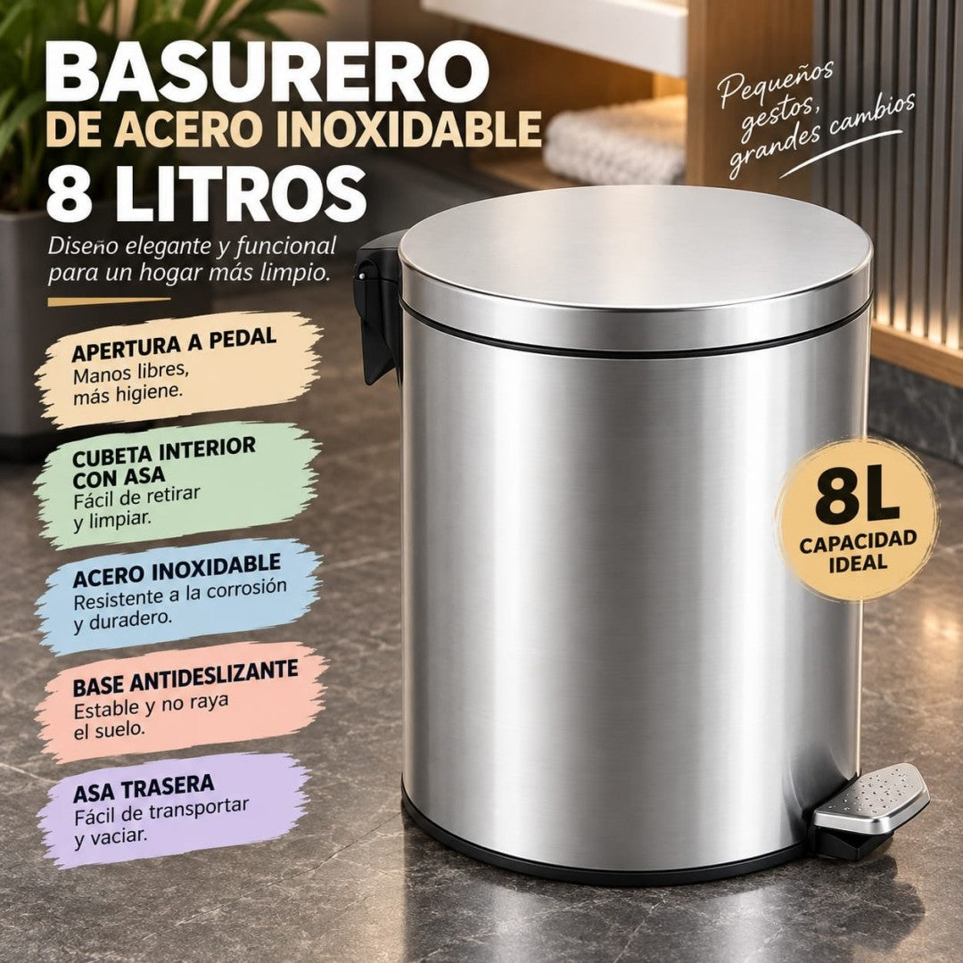 BASURERO ACERO 8L