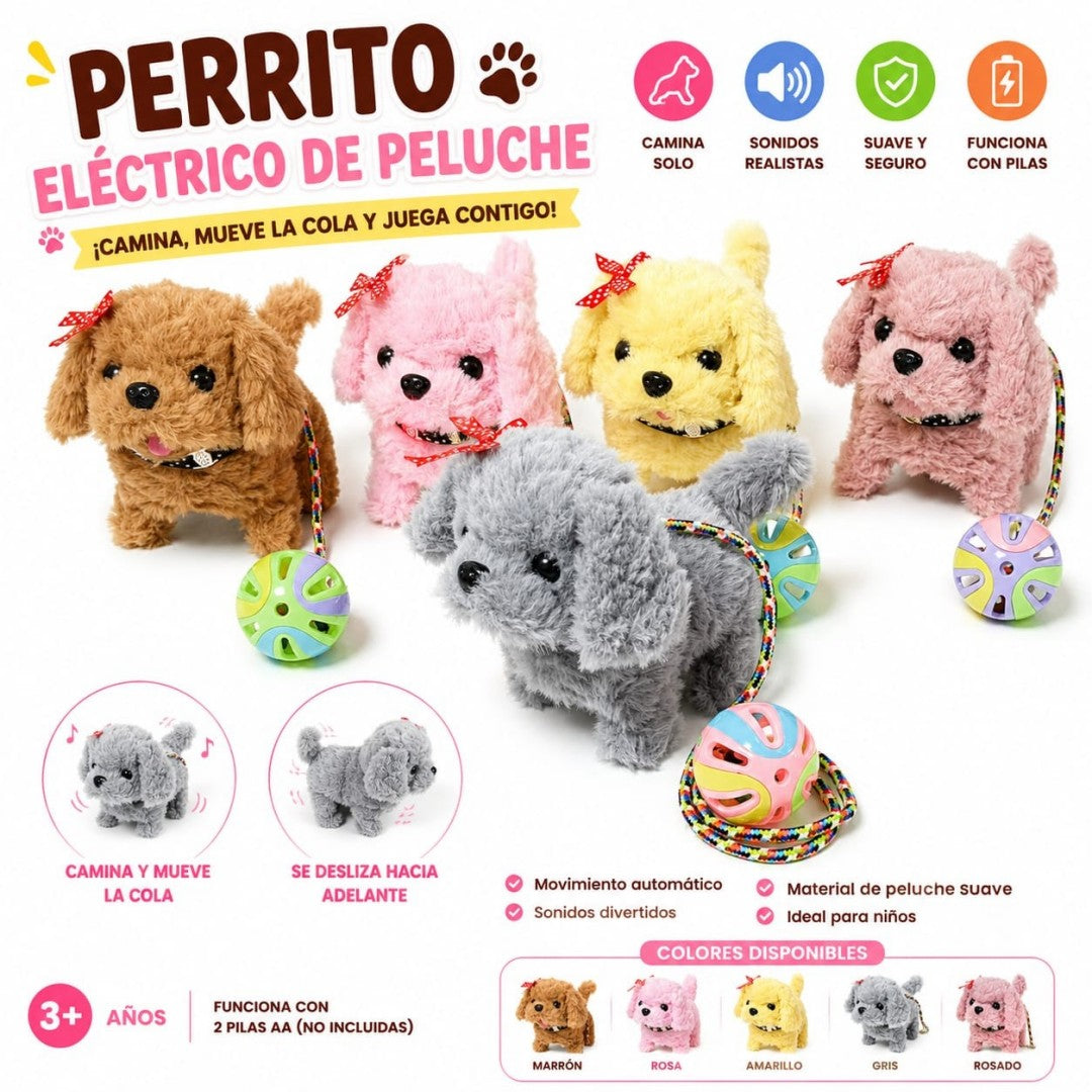 PERRO DE PELUCHE CAMINADOR CON COLLAR