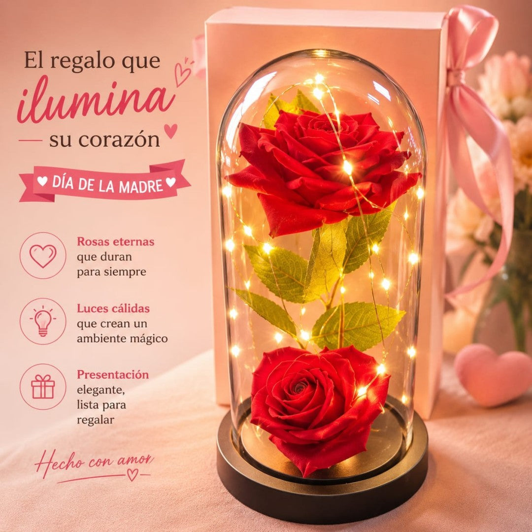 ROSA FRASCO CON LUZ LOVE 2 RAMA