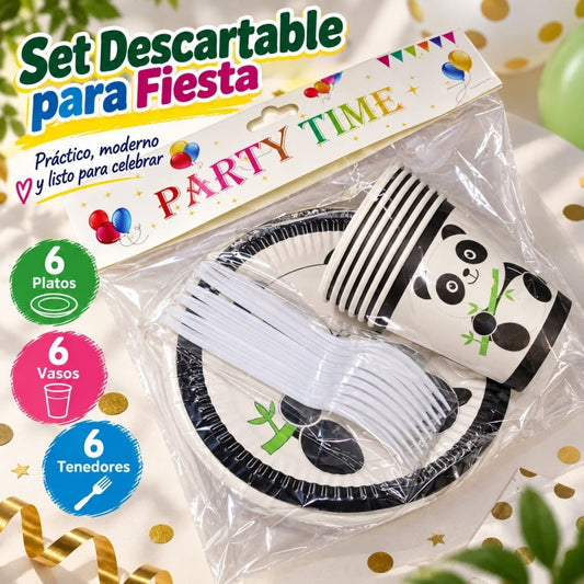CUBIERTOS DESECHABLE FIESTA PANDA 6PCS 7PULG