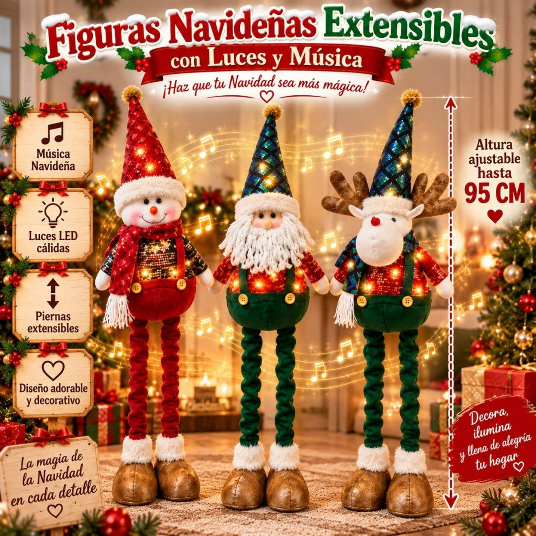 MUNECO NAVIDENO EXTENSIBLE CON LUZ SONIDO 95CM
