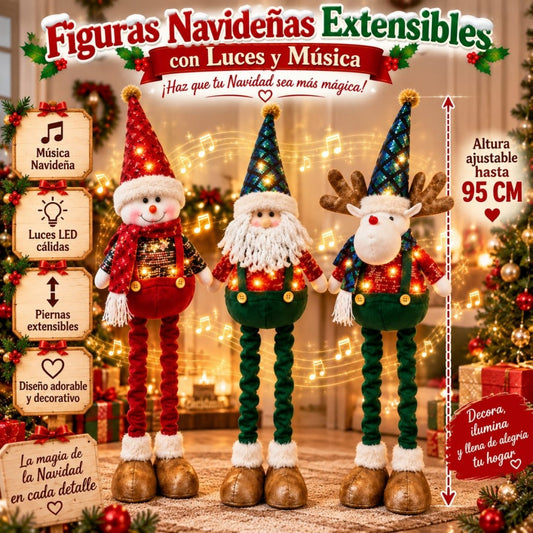 MUNECO NAVIDENO EXTENSIBLE CON LUZ SONIDO 95CM